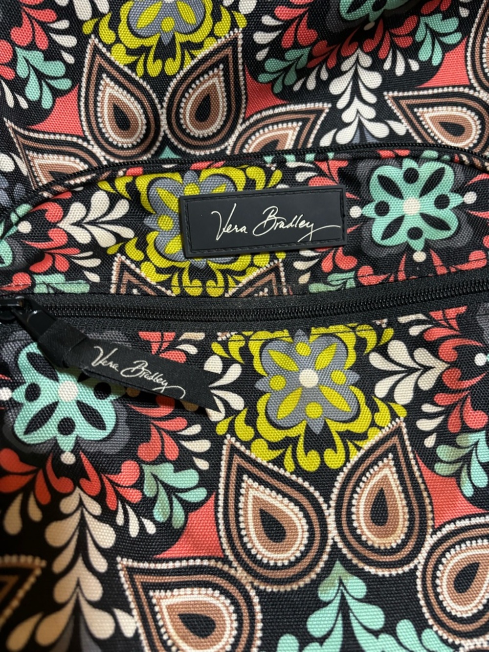 Vera Bradley Black Multi Floral Paisley Zip Pouch